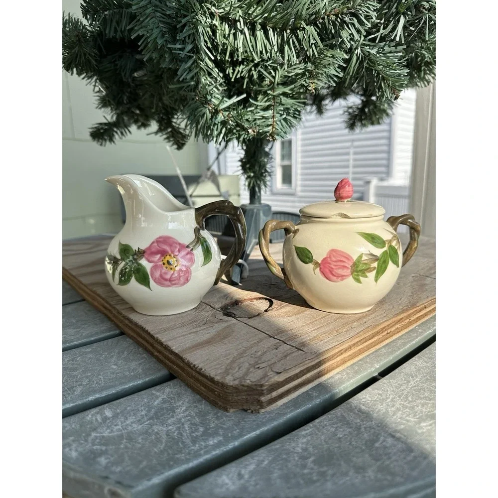Franciscan Vintage Desert Rose Creamer and Sugar Bowl Set with Lid Flying F  **
